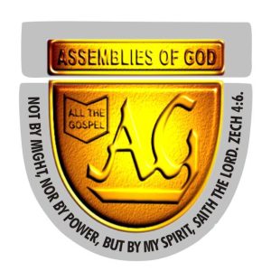 Assemblies of God crest with the motto from Zechariah 4:6